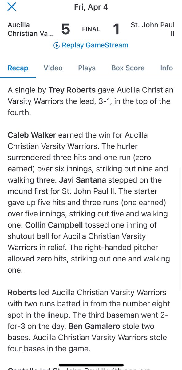 We got a nice 5-1 win last Friday at John Paul 2 , I was 2-3 with 2 RBIs