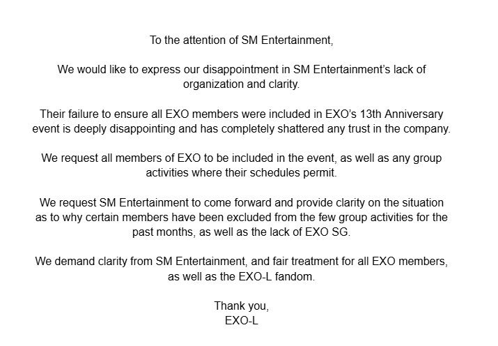 We support EXO. 
<a href="/SMTOWNGLOBAL/">SMTOWN</a> include Chen, Baekhyun, Xiumin, and Lay in EXO's activities. 

EXO IS NINE.

We STAND WITH EXO!!

CBX in the EXO: 13irthday Home Party
LAY in the EXO: 13irthday Home Party

#CBXisEXO #BAEKHYUNisEXO
#CHENisEXO #XIUMINisEXO #LAYisEXO #EXOisNINE
