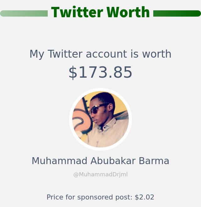 MuhammadDrjml's tweet photo. My Twitter worth is: $173.85

➡️ https://t.co/ICHoqUp8x0 https://t.co/nv8ASZsQRV