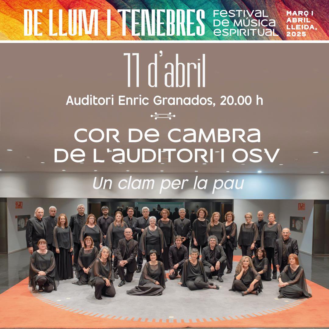 Antoni Gelonch (@antoni_gelonch) on Twitter photo 6è concert dl Festival #dellumitenebres. El divendres 11, a les 8 dl vespre, a <a href="/AuditoriEG/">Auditori Municipal Enric Granados de Lleida</a>, la <a href="/OSValles/">Simfònica del Vallès (OSV)</a>, el Cor d Canbra d l’Auditori, el <a href="/CorCambraGr/">Cor de Cambra de Granollers</a> i la <a href="/coralmixta/">Coral Mixta Igualada</a>, sota la direcció d <a href="/XavierPuigOrtiz/">Xavier Puig</a>, interpretaran “Un clam interreligiós x la pau”.
VENIU! <a href="/Horitzons2050/">Fundació Privada Horitzons 2050</a> 6è concert dl Festival #dellumitenebres. El divendres 11, a les 8 dl vespre, a <a href="/AuditoriEG/">Auditori Municipal Enric Granados de Lleida</a>, la <a href="/OSValles/">Simfònica del Vallès (OSV)</a>, el Cor d Canbra d l’Auditori, el <a href="/CorCambraGr/">Cor de Cambra de Granollers</a> i la <a href="/coralmixta/">Coral Mixta Igualada</a>, sota la direcció d <a href="/XavierPuigOrtiz/">Xavier Puig</a>, interpretaran “Un clam interreligiós x la pau”.
VENIU! <a href="/Horitzons2050/">Fundació Privada Horitzons 2050</a>