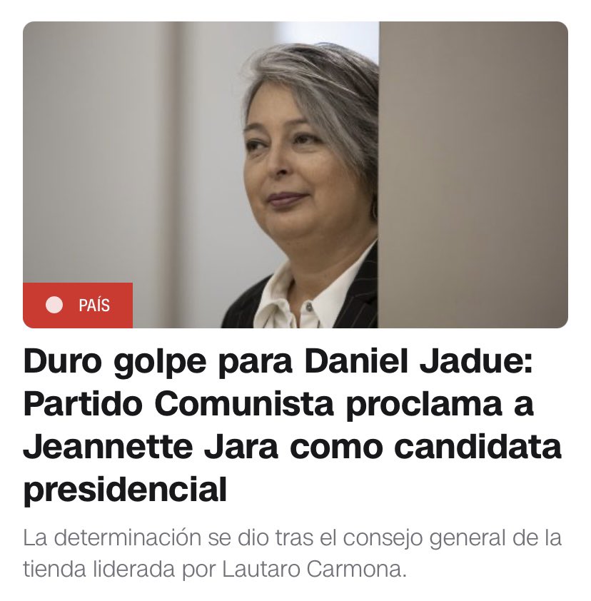 Bravo! Los comunistas acaban de salvar a Chile del comunismo. A Daniel Jadue no lo quieren ni sus compañeros y la Jara será sólo un saludo a la bandera. Excelente servicio!