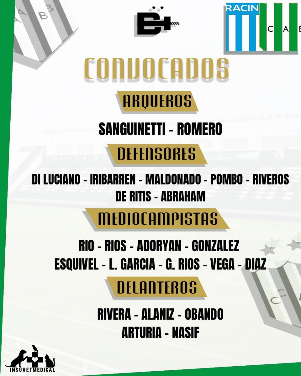 📋 Estos son los convocados por Ariel Broggi para el partido frente a Racing por la fecha 12 del Torneo Apertura