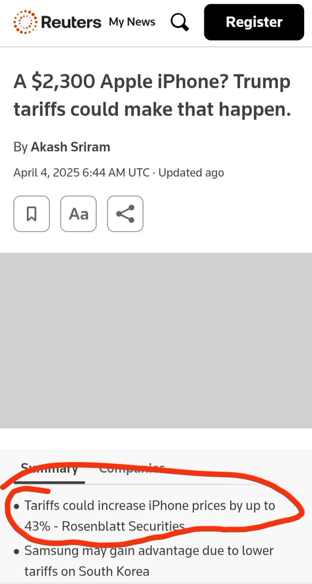 Grandísimo engaño para los consumidores en los EUA, están esperando aumentos de 30-40% en el PRECIO DE VENTA de iPhones o Café cuando el PRECIO DE IMPORTACIÓN es mucho menor.

Los corporativos van a aumentar más su margen de utilidad usando el pretexto de aranceles, pobrecitos.
