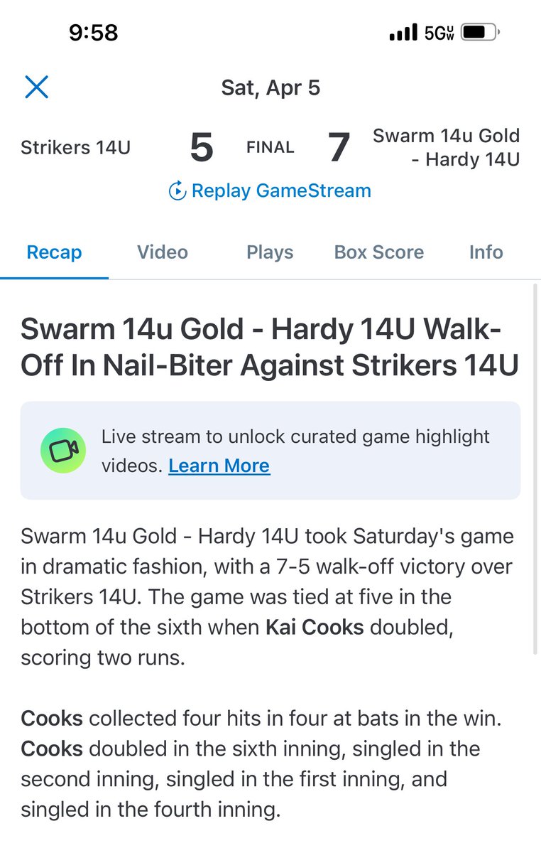 Kaicooks3's tweet photo. Walkoff double. @isaiahishmail10 https://t.co/dVcExwFBoN
