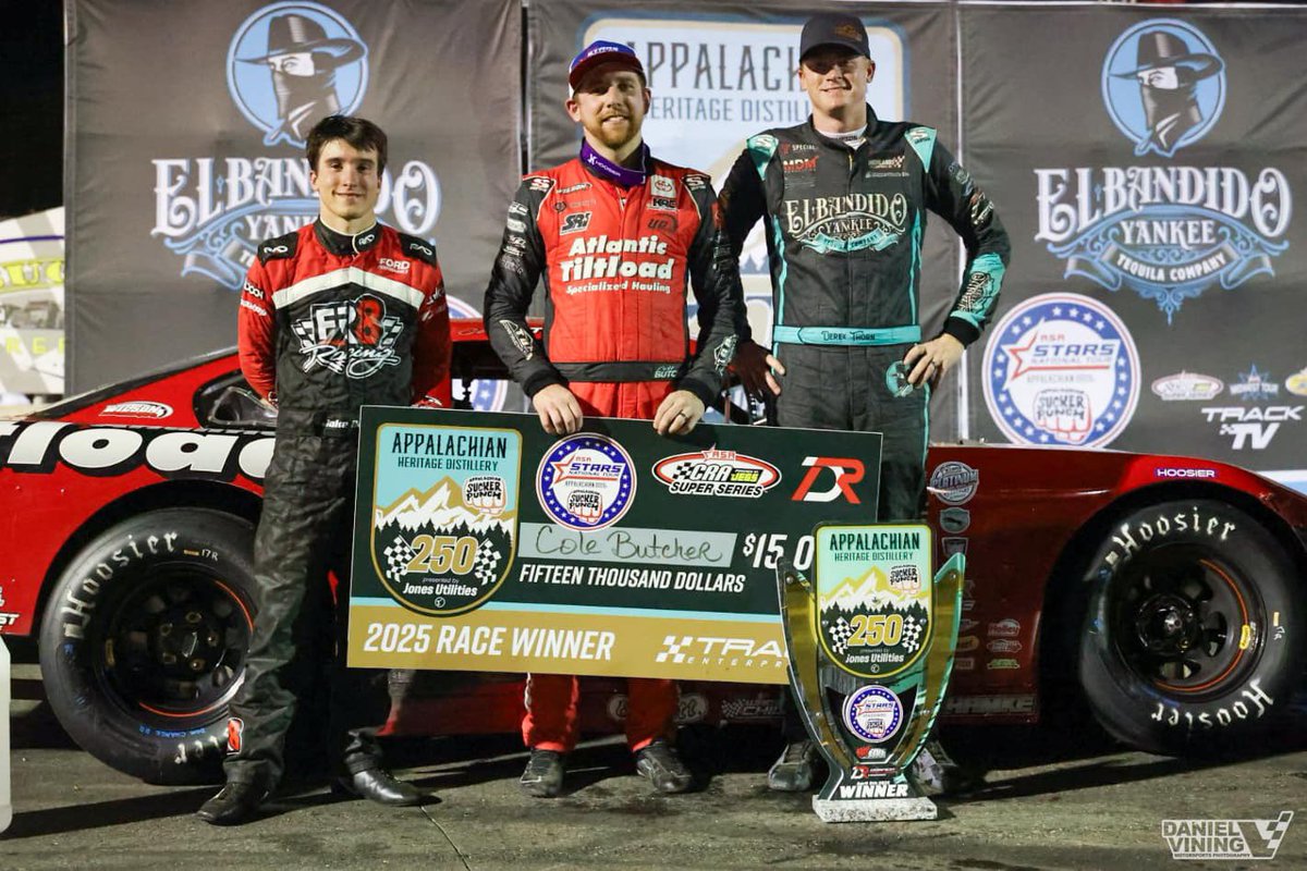 Cole Butcher Racing wins the Appalachian Sucker Punch 250 Presented by Jones Utilities! 

Top 3 
🥇 Cole Butcher
🥈 Derek Thorn
🥉 Jake Garcia

📸 - Daniel Vining