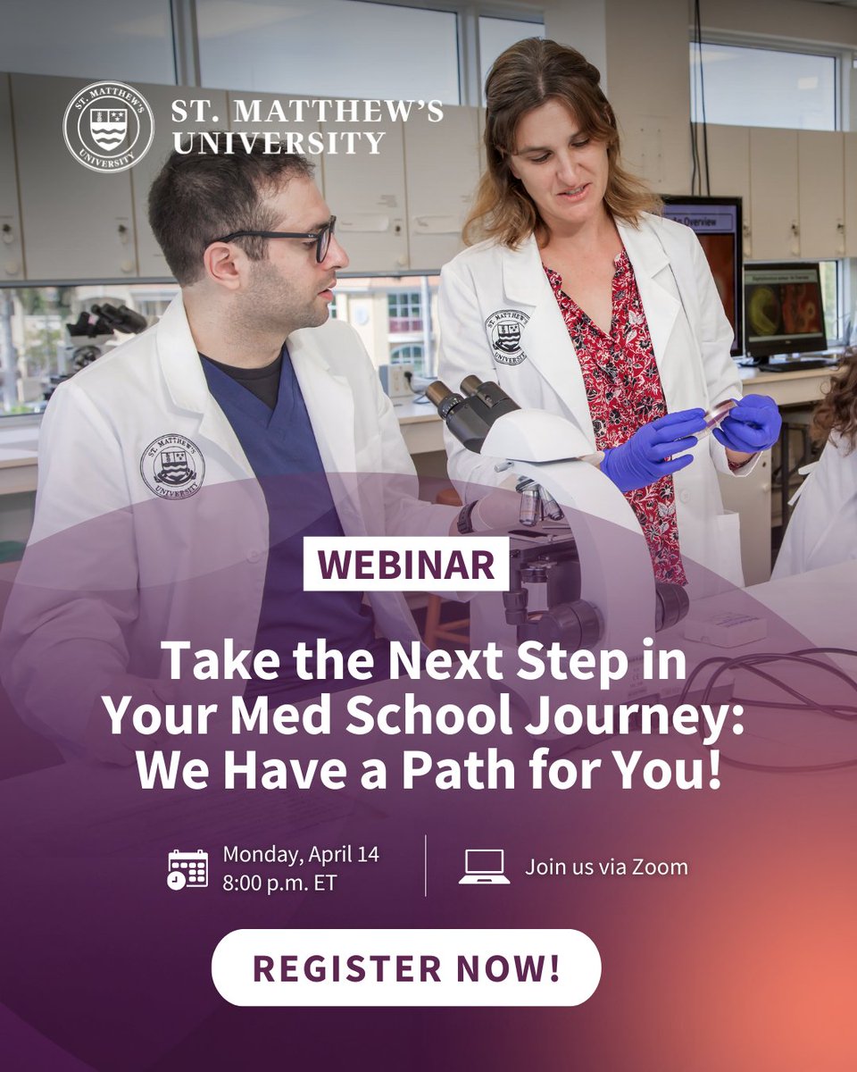 StMatthewsU's tweet image. Are you ready to unlock the next phase of your medical school journey? 🩺

Join us to learn more about the #StMatthewsUniversity #MDProgram, admissions process, academic outcomes and commitment to individualized support!

Register now: bit.ly/3G8l8lf