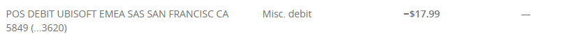 auteligg's tweet photo. i made the payment, its on my bank statement its just as matter of finding what account this was processed to??? how can i determine this?? its not on MY ubisoft account so where is it??? i dont want to have to dispute the charge and redo this whole thing. is there any way we https://t.co/inMjYKTygX