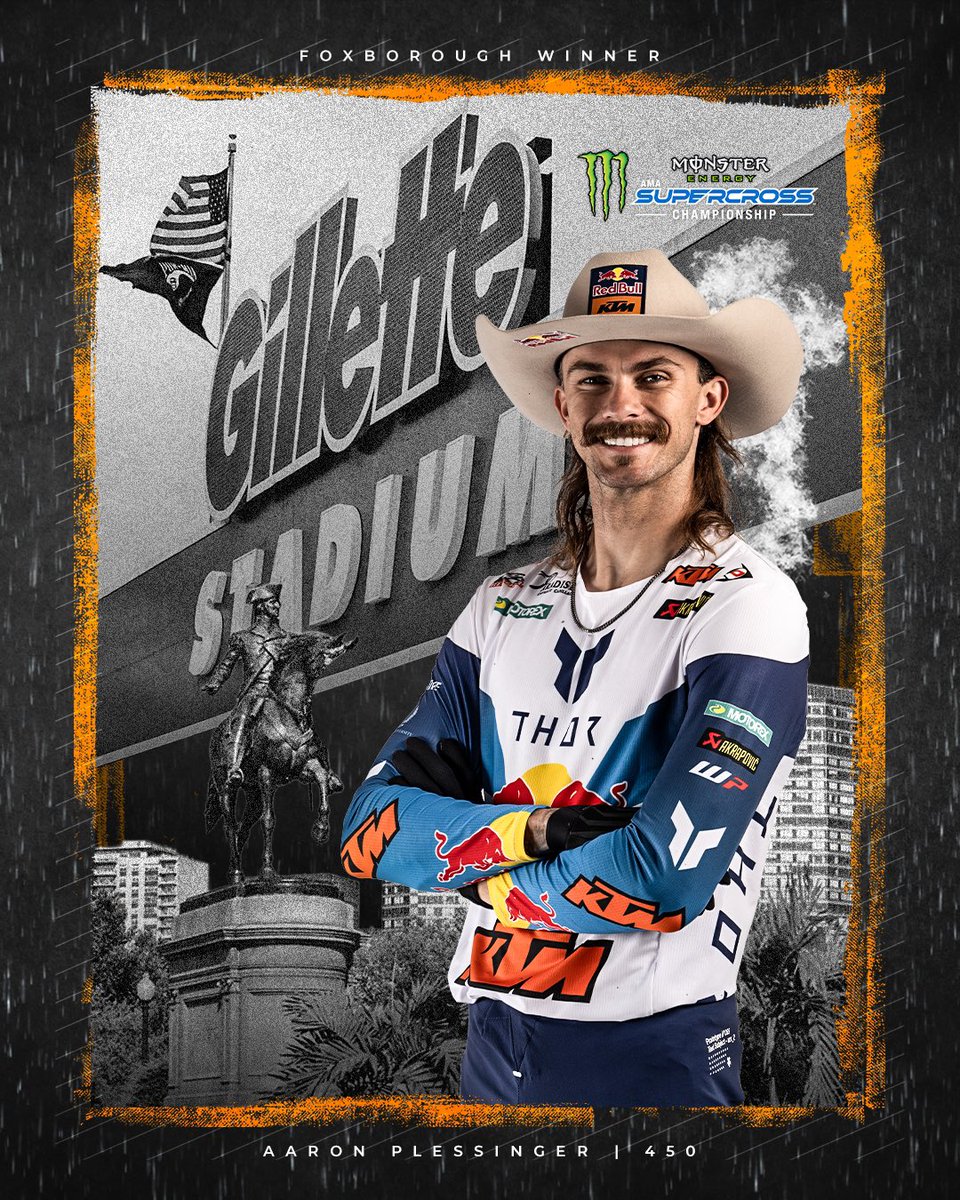 SupercrossLIVE's tweet photo. The people’s champ gets it done in Foxborough! 🤠

#SMX #SupercrossLIVE #KTM https://t.co/fc1MMLT46G