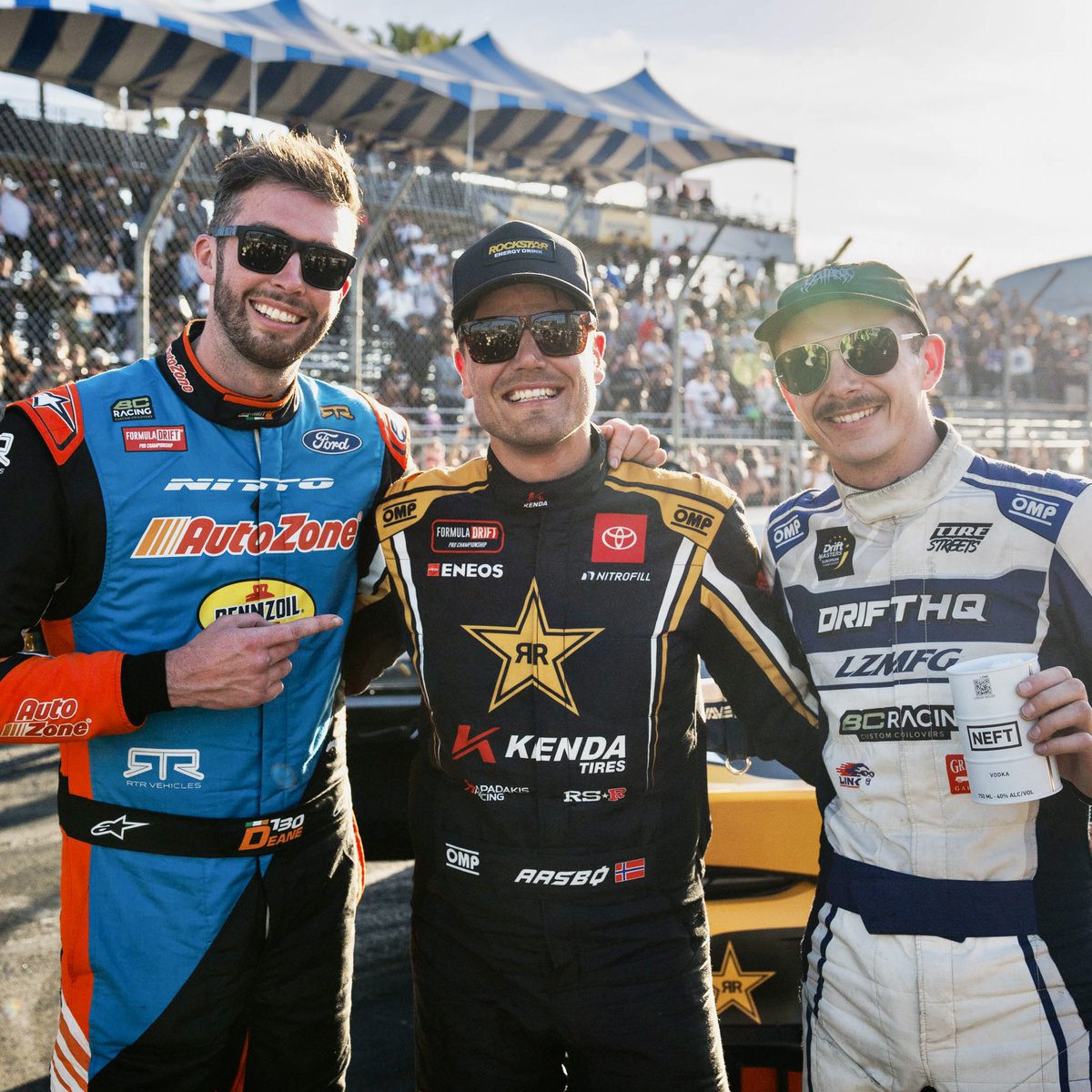 FormulaDrift's tweet image. . @FredricAasbo | @En_Toyota conquers The Streets of Long Beach. @JamesDeane130 close in 2nd, and @Adam_LZ adds another podium to his résumé.

That’s a wrap on an epic season opener. Thank you to everyone who helped make it one to remember.

#FormulaD #FormulaDRIFT #FDLB