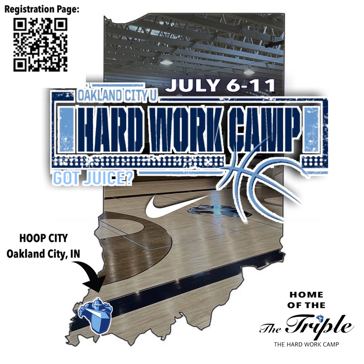 Get signed up for the best summer basketball camp - HARD WORK CAMP at Oakland City U July 6-11