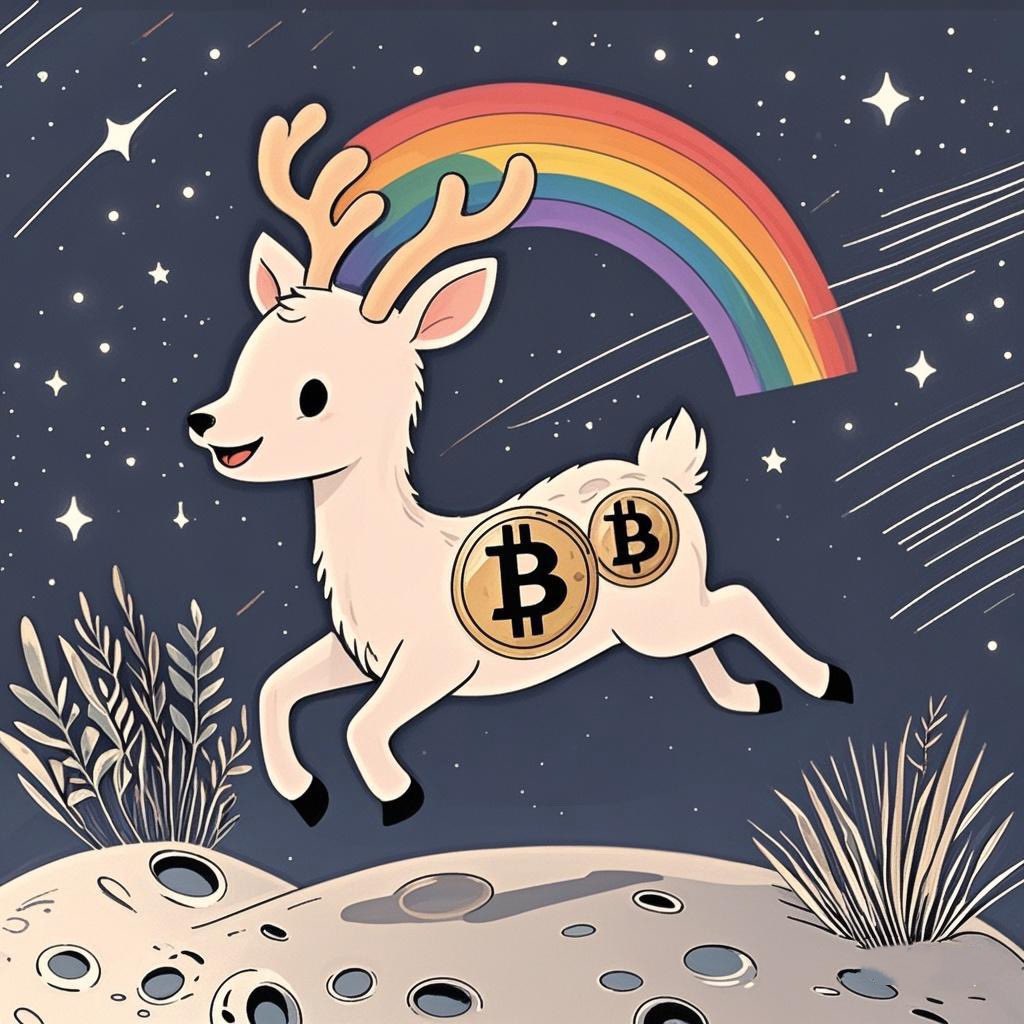 Deer Luna is extremely happy and jumps lightly under the low - gravity environment on the moon. At this moment, a rainbow appears in front of it, suggesting that something wonderful is about to happen.🌈