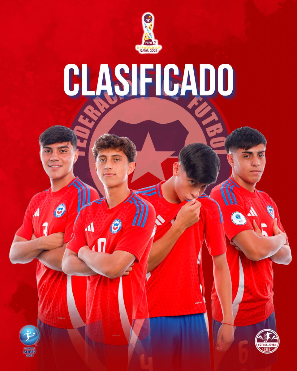 𝐂𝐇𝐈𝐋𝐄 𝐕𝐀 𝐀𝐋 𝐌𝐔𝐍𝐃𝐈𝐀𝐋 🏆

<a href="/LaRoja/">Selección Chilena</a> #Sub17 se inscribió en las Semifinales del CONMEBOL Sudamericano Sub 17 y aseguró su cupo en el próximo Mundial de Catar 2025 🇶🇦 

Vamos por todo, muchachos 🇨🇱🔥