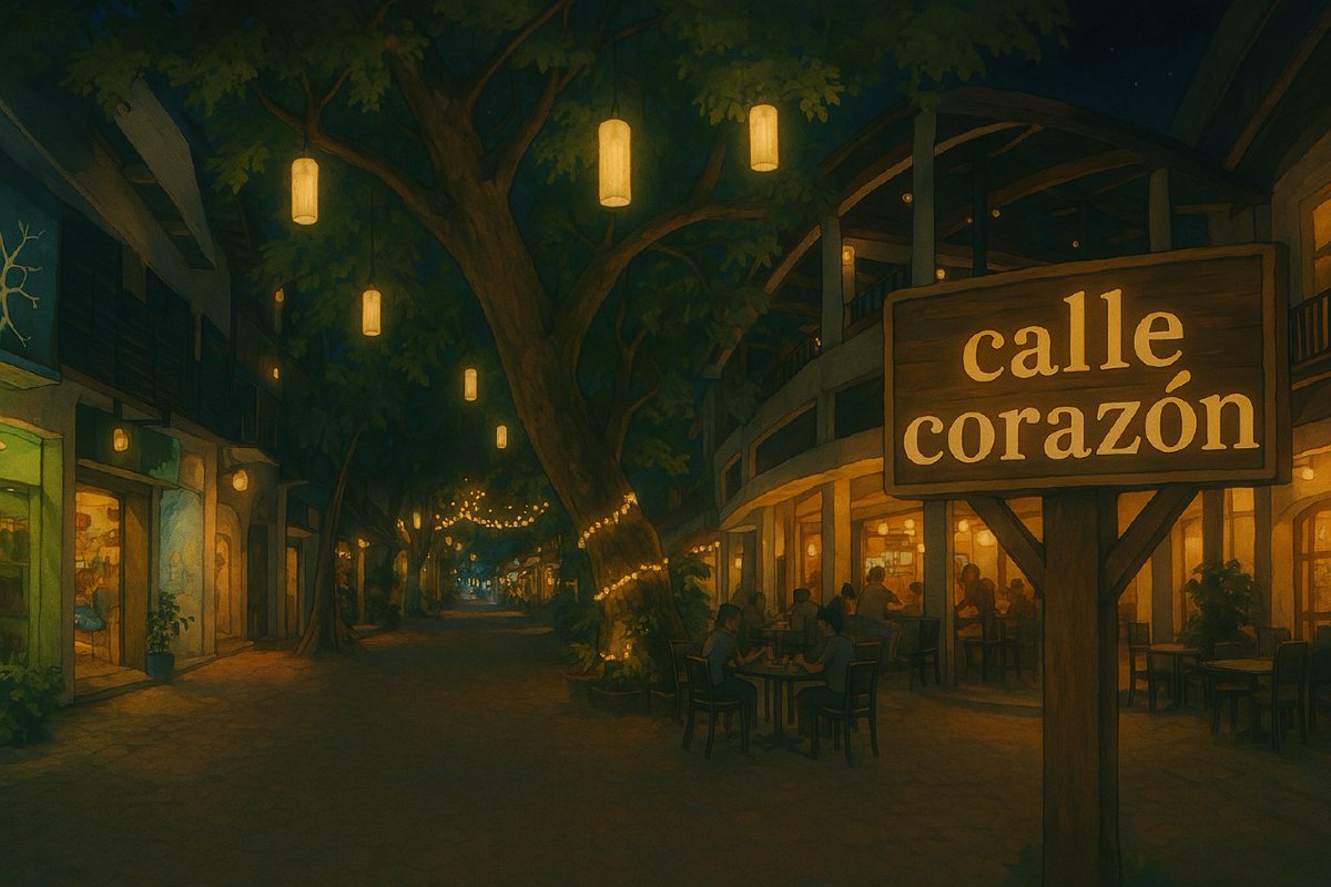 La Calle Corazón de Playa del Carmen estilo Ghibli. Que afortunados fuimos los que la conocimos hace más de diez años.🖤🥹