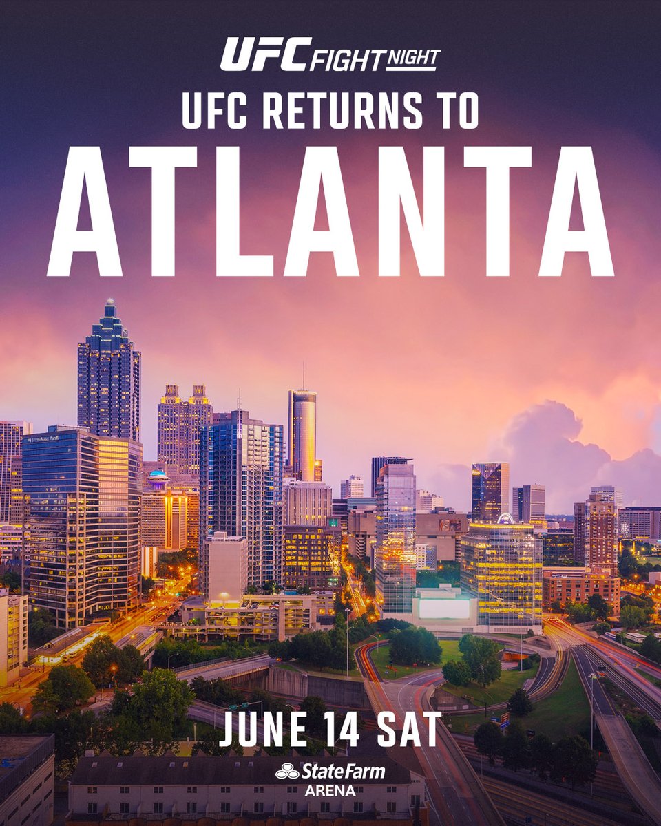 Hotlanta, we are BACK! 🔥

We’re bringing the Octagon to ATL!

For all info on #UFCAtlanta: UFC.com/Atlanta