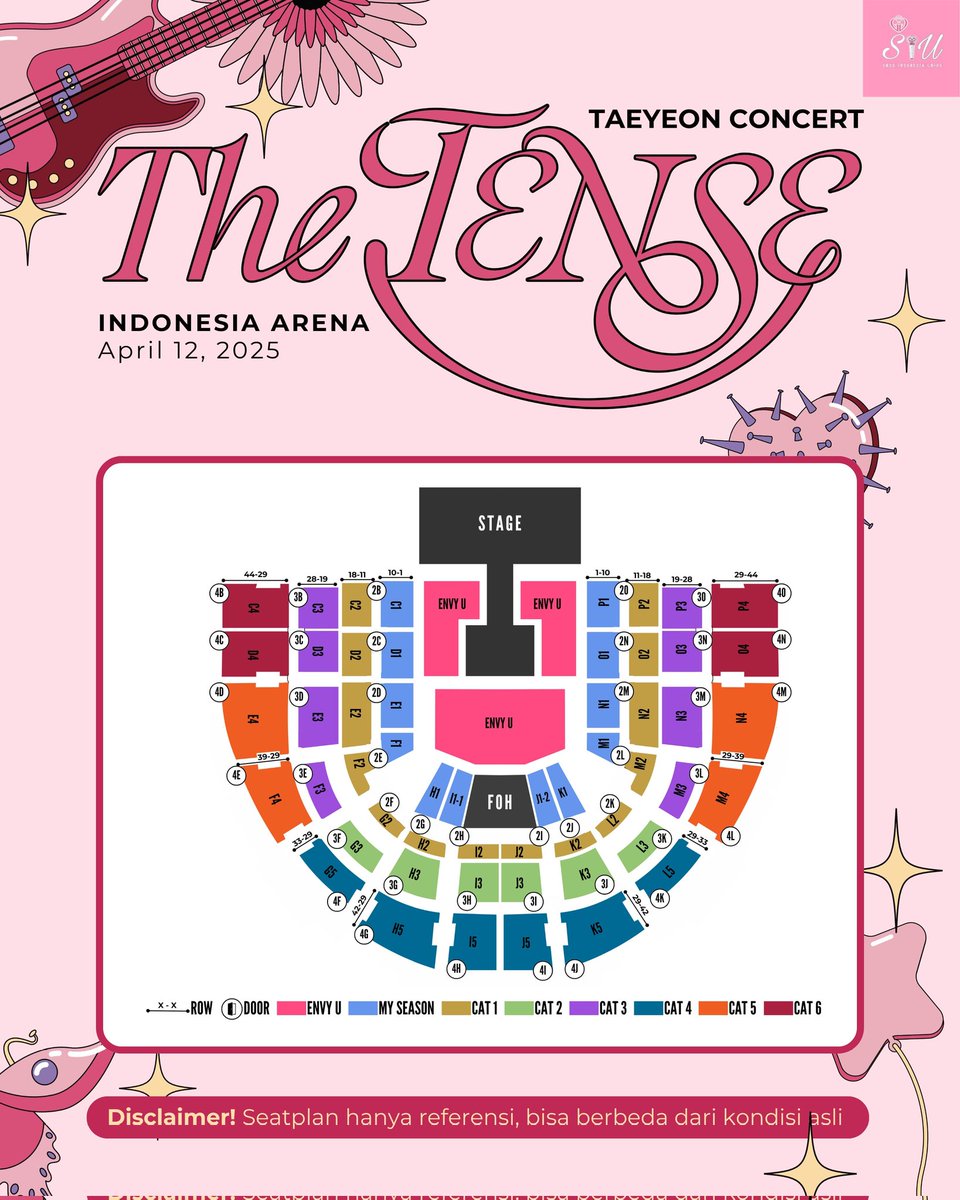 Berikut adalah Referensi seatplan Indonesia Arena untuk Taeyeon Concert The TENSE In Jakarta.

Disclaimer! Seatplan ini dibuat untuk membantu Sone melihat row dan SN pada tiket masing-masing, BUKAN SEATPLAN ASLI MILIK PROMOTOR.

#TAEYEON
#TAEYEON_TheTENSE