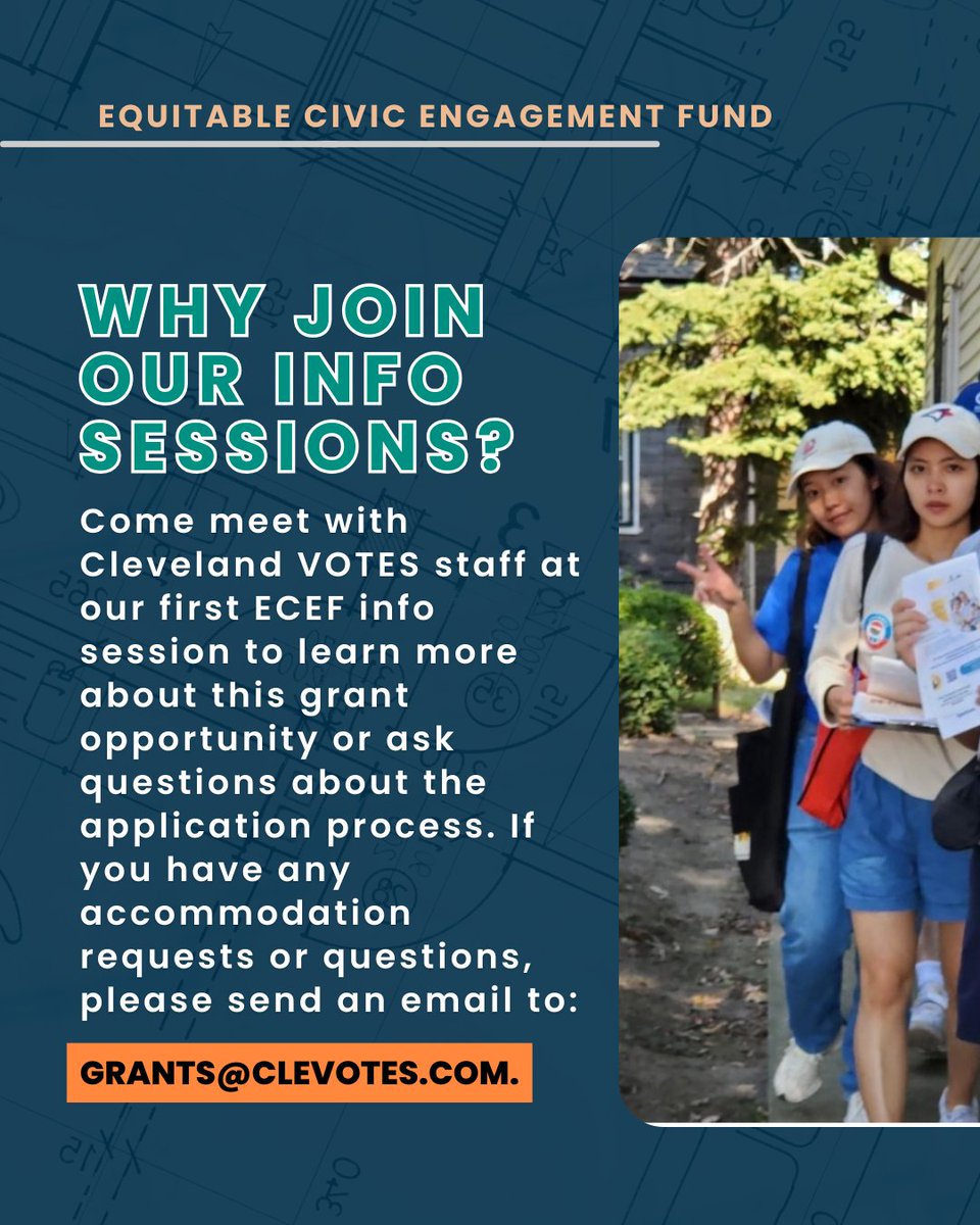 CLEVotes's tweet image. 📣 Are you a nonprofit working to build civic power in Cleveland? Meet the Cleveland VOTES team at our first #ECEF info session on April 16 from 10–11AM to learn about the fund and how to apply!

✅Register: bit.ly/ECEFINFO2025
❓Questions:  Email grants@clevotes.com