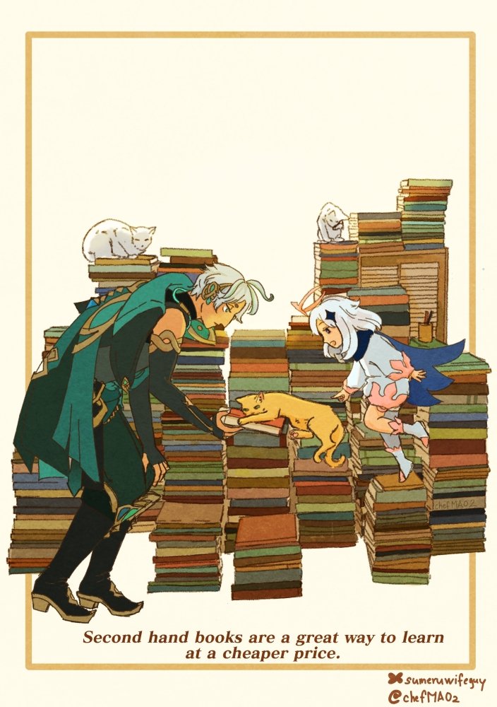 Alhaitham takes paimon to the second hand book stores