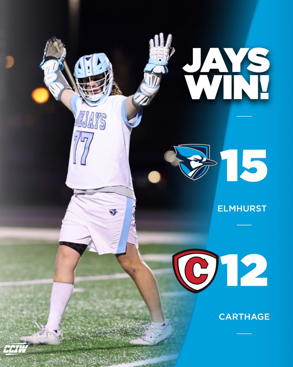 .<a href="/ElmhurstU_MLAX/">Elmhurst University Men's Lacrosse</a> powers past Carthage for a conference-opening W! #FlyJaysFly