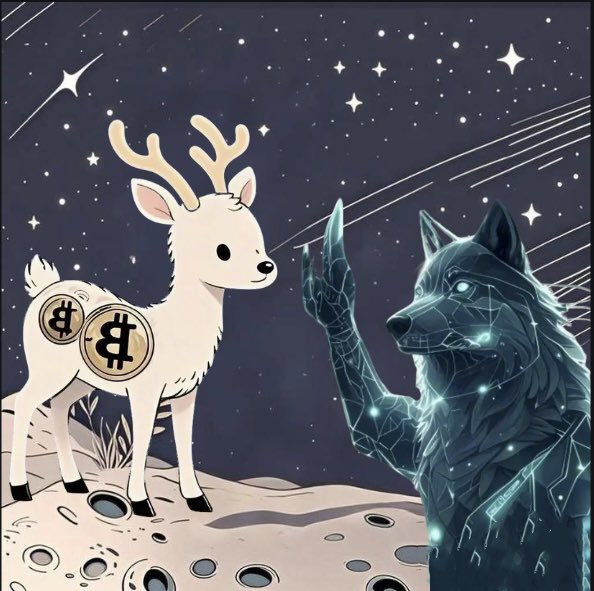 Just as Deer Luna was happy, Odin Dog, who had already landed on the moon, suddenly appeared in front of her. Odin Dog motioned for her to stop, as if it was going to guide her to a mysterious place.🐶🫎