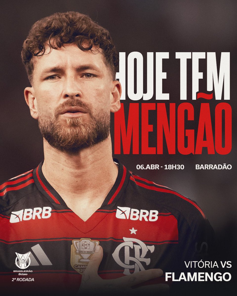 Flamengo's tweet photo. HOJE TEM MENGÃO NO BRASILEIRÃO!
O segundo capítulo da edição de 2025 é no Barradão, em Salvador. A bola rola no #VITxFLA às 18h30.
#VamosFlamengo! https://t.co/JyYywY854T