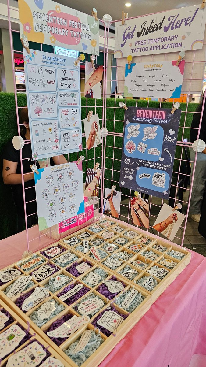 Seventeen temporary tattoos available today here at Trinoma! Don't forget to drop by and get inked, Carats! 💕

#CARATsCurtainCall
#RightHereinTrinoma
<a href="/CaratLandPH/">Carat Land PH</a>
