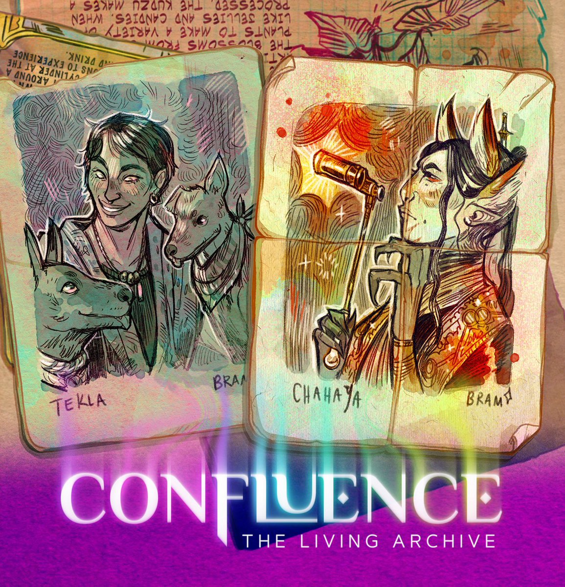 The next batch of lovely NPC's for our Backers. We have Tekla, the animal loving Mortal for Pclermo and Chahaya, a Fallen god of Judgement for Kyuhan  ✨ 
   Art by <a href="/anonbeadraws/">shan bennion ✨ BIG BAD CON LETS GOOO</a>