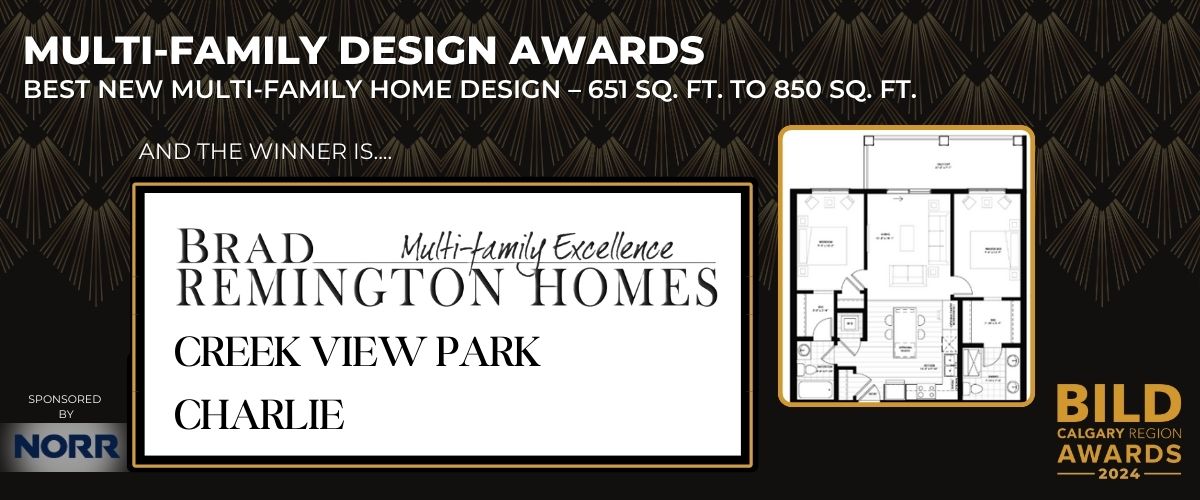 🏡 Multi-Family Design Awards – 651 to 850 sq. ft. – Designing stylish and functional homes! Big congratulations to Brad Remington Homes for Creek View Park! Thanks to NORR Architects, Engineers, Planners for making this award possible! | #BCRA2024
