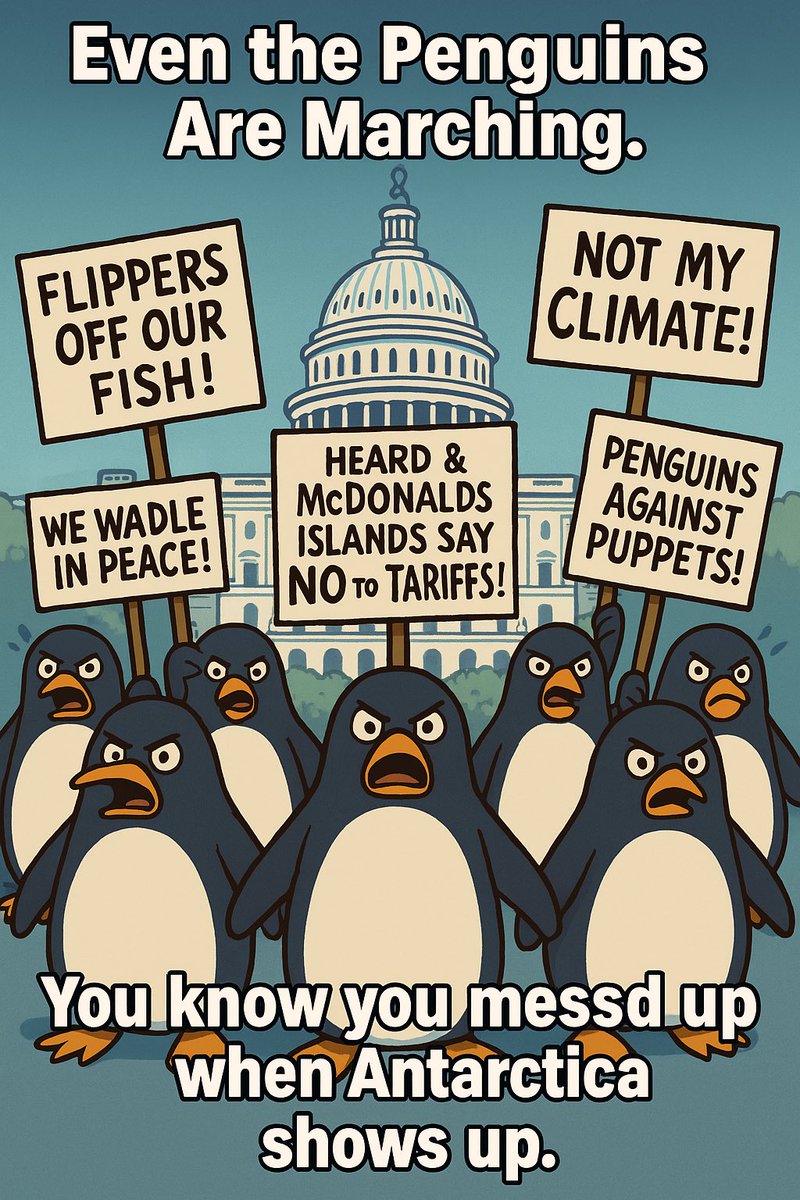 SteveBocanegra's tweet photo. #PenguinsProtest #MarchOfThePenguins2025 #FlippersOff #NotMyClimate #HandsOffOurIslands https://t.co/dSwiPm0rdo