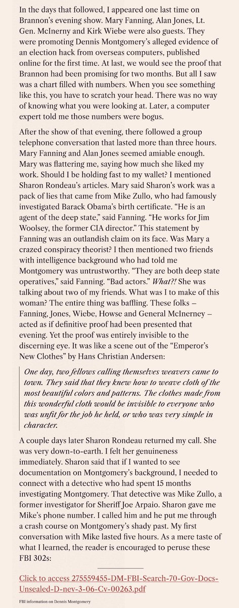 PaulaCBlades17's tweet photo. @annvandersteel have you seen this article?
I found it today & it basically claims that @realMaryFanning is a full blown pathological liar?!!?
The blog breaks down how dangerous & diabolical this #HammerScorecard scheme really is….
“In the days that followed, I appeared one last time on Brannon’s evening show. Mary Fanning, Alan Jones, Lt. Gen. McInerny and Kirk Wiebe were also guests. They were promoting Dennis Montgomery’s alleged evidence of an election hack from overseas computers, published online for the first time. At last, we would see the proof that Brannon had been promising for two months. But all I saw was a chart filled with numbers. When you see something like this, you have to scratch your head. There was no way of knowing what you were looking at. Later, a computer expert told me those numbers were bogus.
After the show of that evening, there followed a group telephone conversation that lasted more than three hours. Mary Fanning and Alan Jones seemed amiable enough. Mary was flattering me, saying how much she liked my work. Should I be holding fast to my wallet? I mentioned Sharon Rondeau’s articles. Mary said Sharon’s work was a pack of lies that came from Mike Zullo, who had famously investigated Barack Obama’s birth certificate. “He is an agent of the deep state,” said Fanning. “He works for Jim Woolsey, the former CIA director.” This statement by Fanning was an outlandish claim on its face. Was Mary a crazed conspiracy theorist? I then mentioned two friends with intelligence background who had told me Montgomery was untrustworthy. “They are both deep state operatives,” said Fanning. “Bad actors.” What?! She was talking about two of my friends. What was I to make of this woman? The entire thing was baffling. These folks – Fanning, Jones, Wiebe, Howse and General McInerney – acted as if definitive proof had been presented that evening. Yet the proof was entirely invisible to the discerning eye.” - J.R. Nyquist Blog
Is the “Mary Fanning Posse” Part of a Full Blown #BoogerEating🤥 #ClownOperation🤡?!!? 🤔
@realMikeLindell @GenFlynn @briangamble_v1 @Jeremibullfrog2
👉🏻 https://t.co/FjfJOKhI26
Archive: https://t.co/Q5nXm9IWFL
👉🏻https://t.co/cSx4J8Aif3
Archive: https://t.co/cSx4J8Aif3