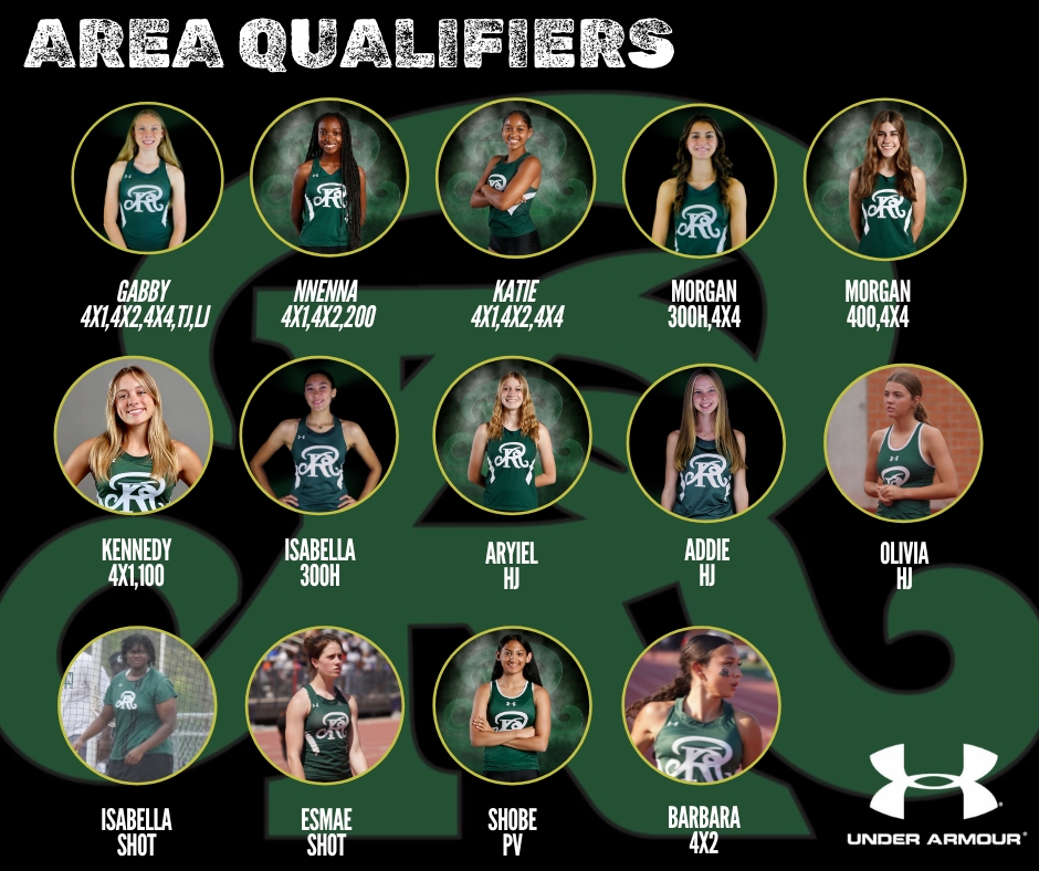 AREA QUALIFIERS
Gabriella McHugh - Long Jump, Triple Jump, 4x100, 4x200, 4x400
Nnenna Opara - 4x100, 4x200, 200M Dash
Katie Burnett - 4x100, 4x200, 4x400
Morgan Schlueter - 4x400, 300M Hurdles
Kennedy Sands - 4x100, 100M Dash
Morgan Groves - 4x400, 400M Dash
Isabella Gaylord -