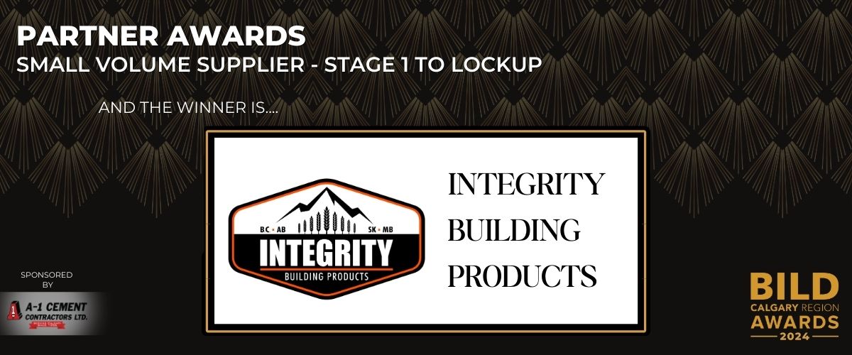 🏆 Partner of the Year – Small Volume – Honoring excellence in small-scale partnerships! Congratulations to Integrity Building Products! Thanks to Legacy Heating &amp; Cooling for sponsoring. | #BCRA2024