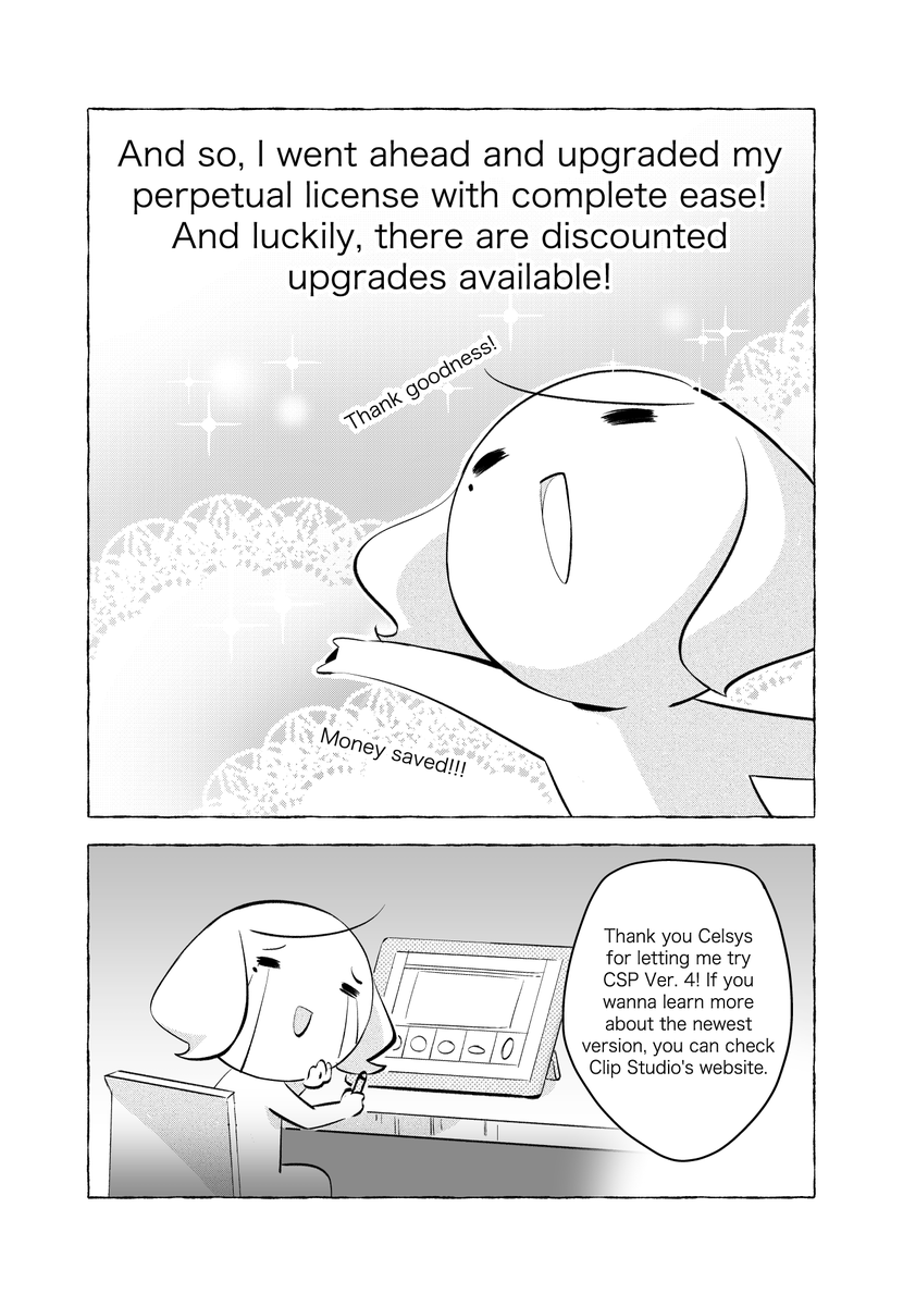 Had the amazing chance to collaborate with @clipstudiopaint  for a #sponsored comic about my experience trying CSP Ver 4! I hope we can work again in the future~ You can learn more about the CSP Ver 4 and purchasing/upgrading licenses in the link below:

https://t.co/eNpzuqg3nR 