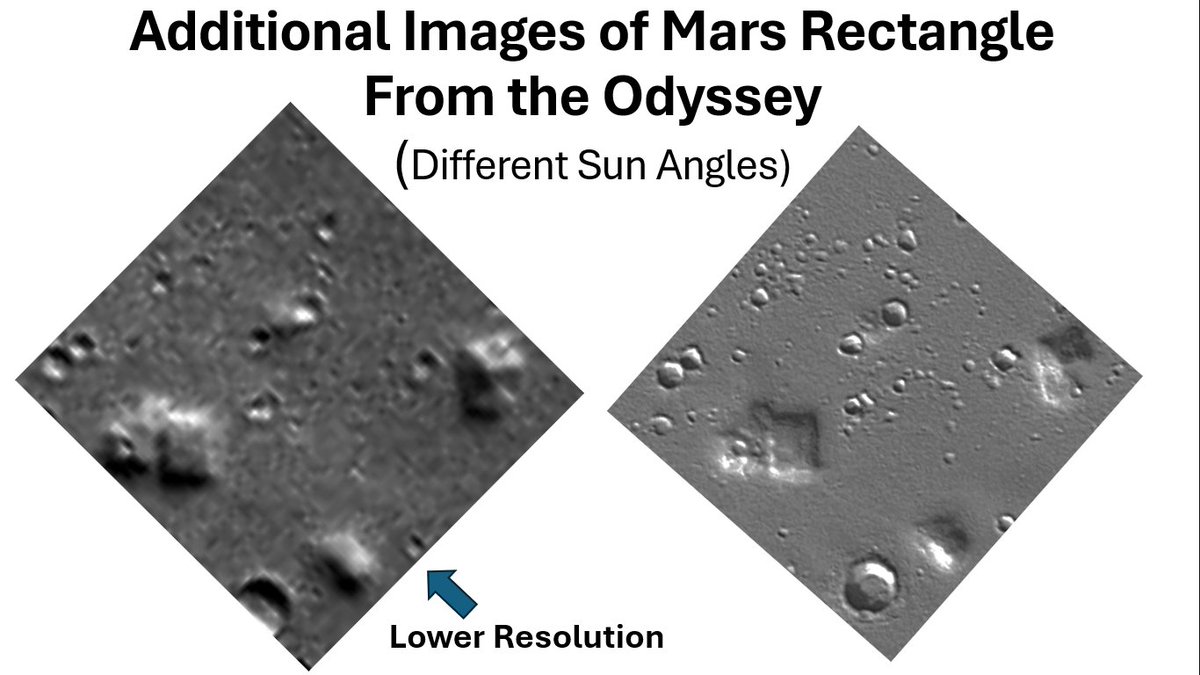 Dear Friends, Additional images from the Mars Odyssey 
show the Mars Rectangle at two very different Sun angles, confirming  rectangular shape - Can someone find me a purely geologic structure on Earth that  shares this high degree of rectangular symmetry?