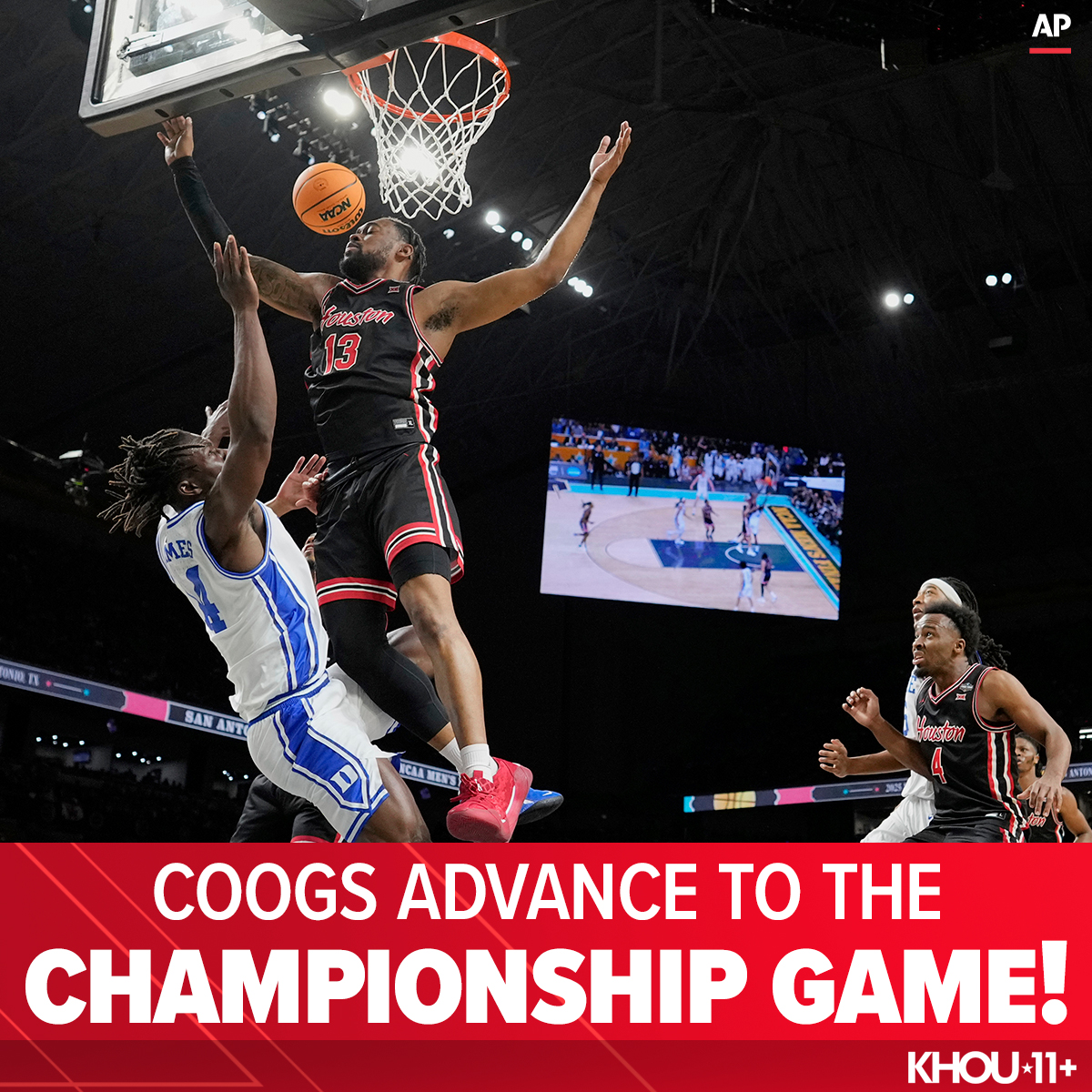 COOGS WIN!! 🏀🏀🏀 

The Houston Cougars stormed back to top Duke, advancing to the NCAA championship game Monday against Florida. Can you believe it!?!

WOW!!!!  khou.com/article/sports…