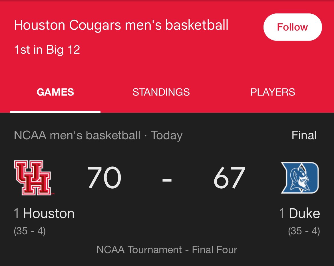 Shantel N. Patt (@growreadlearn) on Twitter photo Houston stuns Duke in a Final Four classic โ clutching up when it counted most.  
From doubted to dominant, the Coogs are heading to the NATIONAL CHAMPIONSHIP! #GoCoogs #FinalFour #MarchMadness #ClutchCity #MFinalFour Houston stuns Duke in a Final Four classic โ clutching up when it counted most.  
From doubted to dominant, the Coogs are heading to the NATIONAL CHAMPIONSHIP! #GoCoogs #FinalFour #MarchMadness #ClutchCity #MFinalFour