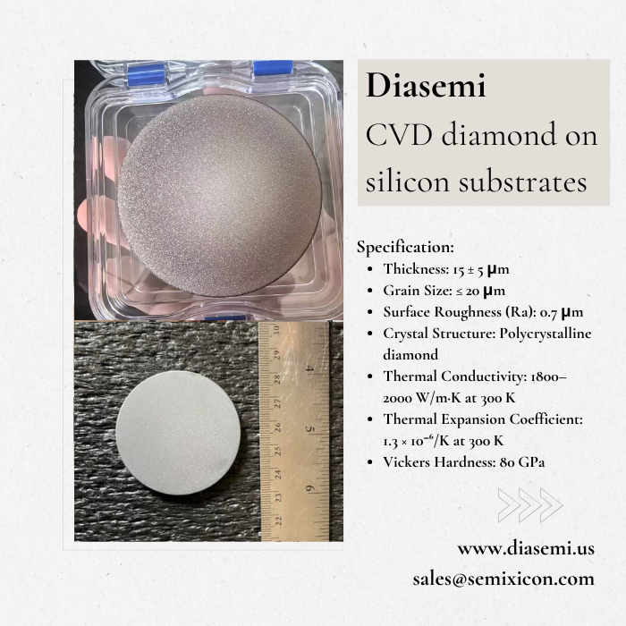 DiamondSemi's tweet photo. DIASEMI,a leading U.S.-based supplier & fabricator of MPCVD diamond materials, is proud to introduce our cutting-edge CVD diamond on silicon substrates
https://t.co/uA2KnsvD67
sales@semixicon.com.
#cvddiamond #diamondheatsink #diamondheatspreader #diamondonsilicon #pressuresensor https://t.co/dJMX2vzBnw
