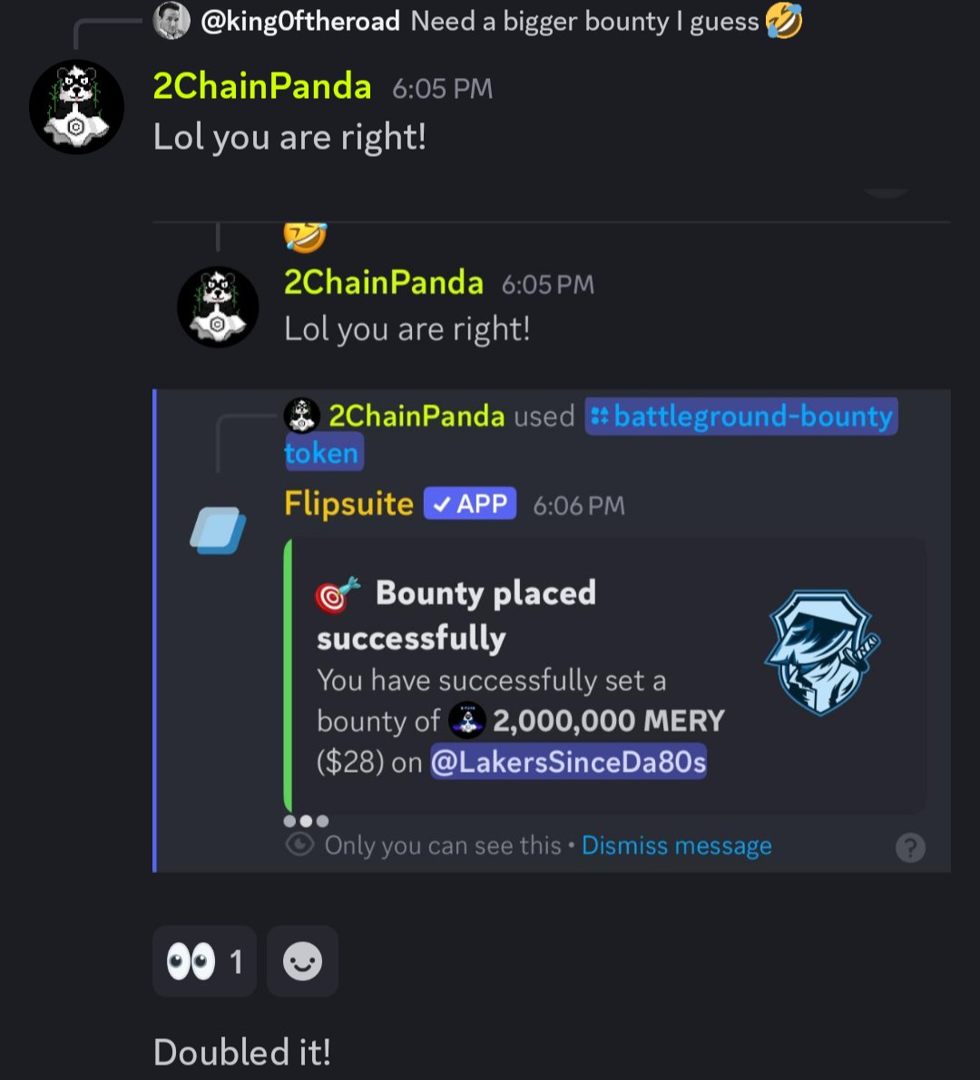 🔥 2m $MERY bounty up for grabs placed by <a href="/2ChainPanda/">2ChainPanda</a> 👀

<a href="/Misteryoncro/">MERYCOIN 👻 $MERY live on Crypto.com</a> FAM come join the battle in the LAZY DEN discord discord.gg/rU2nmx6KnU

Entry to battle will be open soon LFG 

#cronos #CRO #MERY