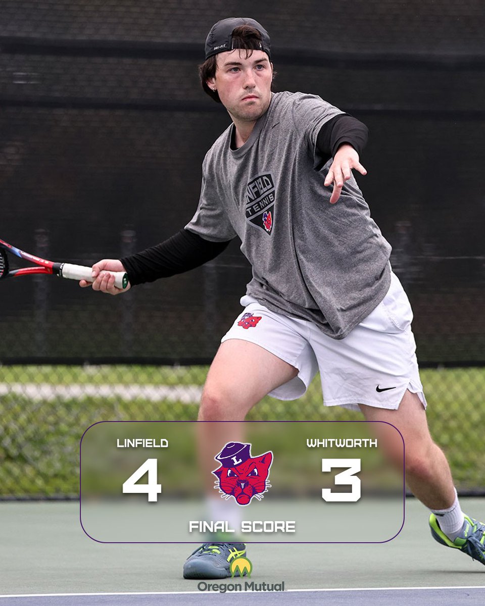 Lerfald leads Linfield to 4-3 win over Whitworth 😼🎾🟣

Full Story: bit.ly/43B95qx

#RollCats | #d3tennis