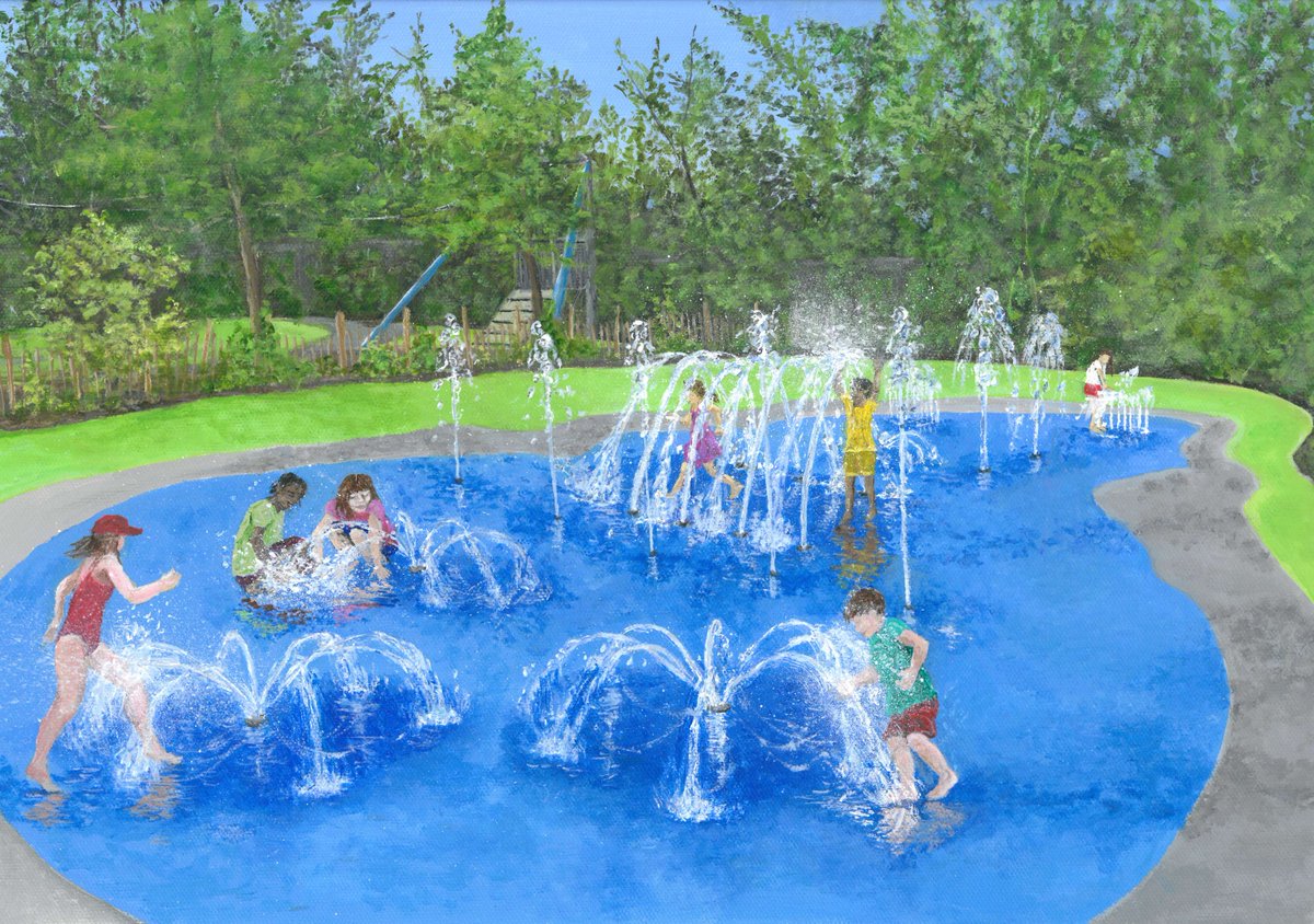 Wet play area update! Work to bring a splash pad &amp; other new play equipment to #WWTLondon is underway.

Here's an artist's impression from the brilliant @alicebrooksart to give you an idea of what you can expect from our new-look Explore Play Area when it reopens in May.