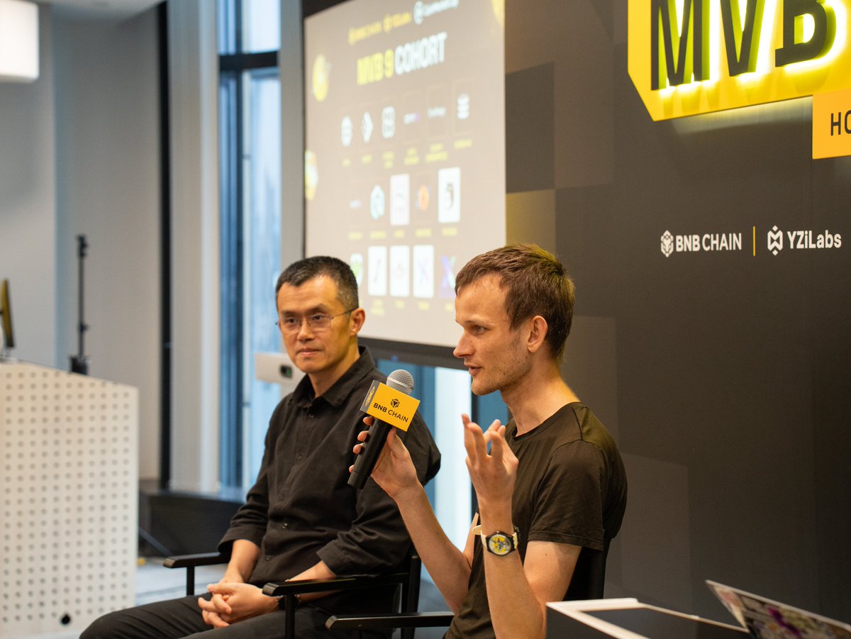 Looked who stopped by at #MVB9 👀

Great to see <a href="/cz_binance/">CZ 🔶 BNB</a> &amp; <a href="/VitalikButerin/">vitalik.eth</a> #InsideMVB and thanks for coming!