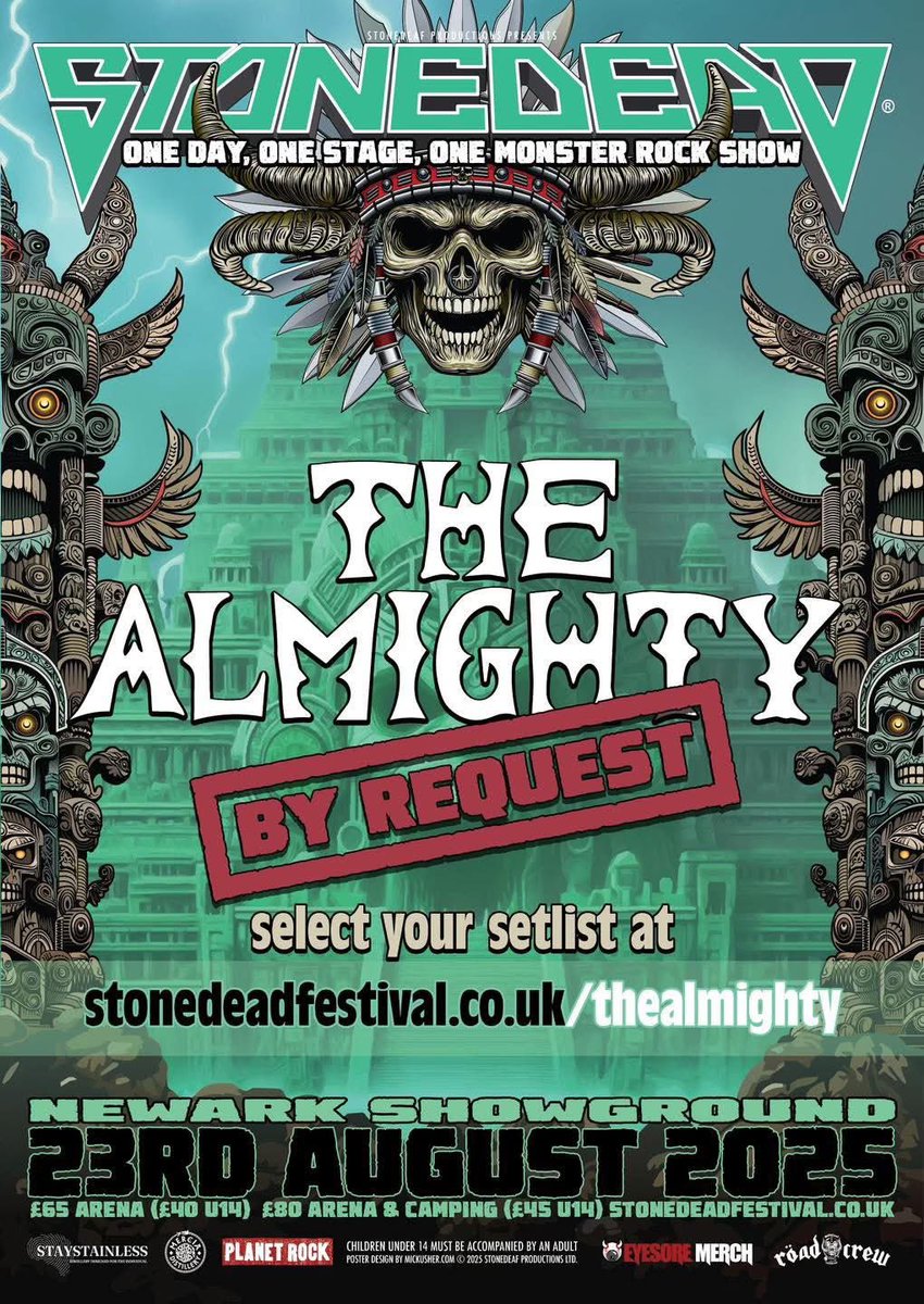 THE ALMIGHTY (@thealmightyband) on Twitter photo Something special for our headline set <a href="/Stonedead_fest/">Stonedead Festival</a> this summer. Please select 18 songs from the 25 listed that you would love to see at this year’s festival and the most chosen will make up the set list!
stonedeadfestival.co.uk/thealmighty/ Something special for our headline set <a href="/Stonedead_fest/">Stonedead Festival</a> this summer. Please select 18 songs from the 25 listed that you would love to see at this year’s festival and the most chosen will make up the set list!
stonedeadfestival.co.uk/thealmighty/