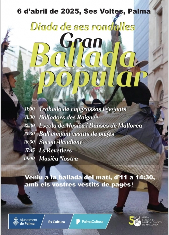Avui, a Ses Voltes, Diada de ses Rondalles 2025 amb un ampli programa dactivitats fins les 20 hores.  <a href="/PalmaCultura/">Palma Cultura</a> <a href="/ajuntpalma/">Ajuntament de Palma</a>  artsmallorca.com/ca/esdevenimen…