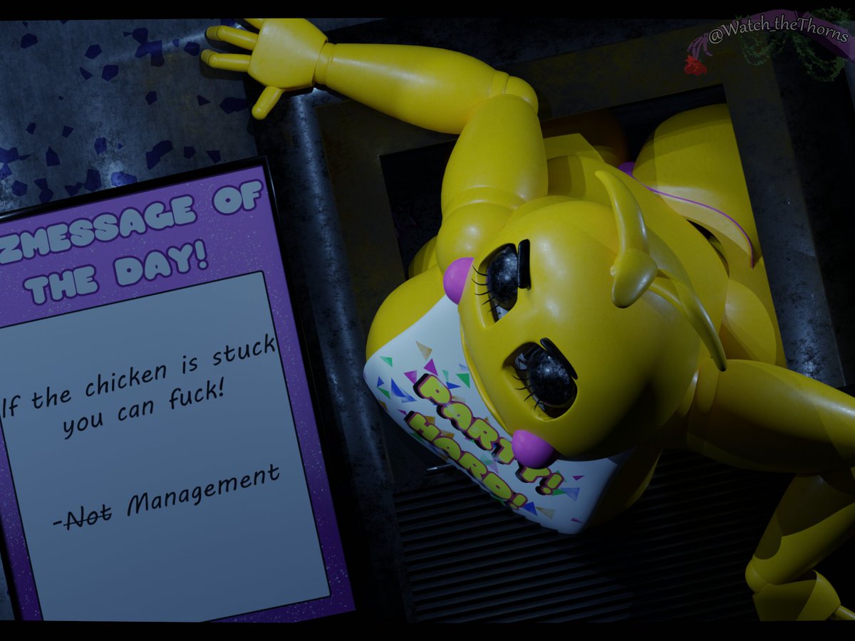 "Even with her smaller size the vents are a bit tight fit. But she still tries. If she gets stuck please help her"

#FNAFNSFW #FNAFRule34 #ToyChica #Shortstack