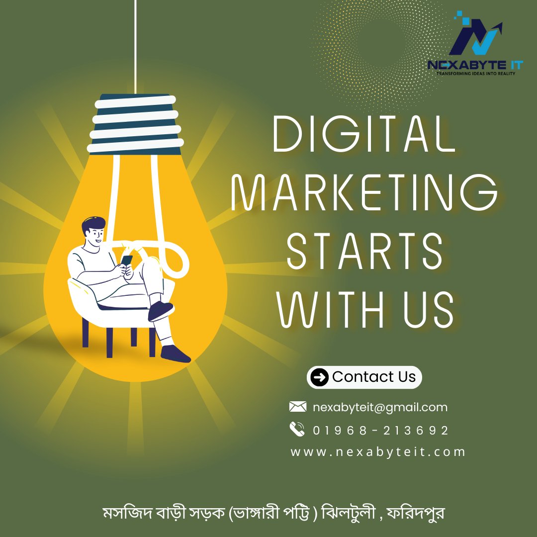 📷 আপনার ব্যবসাকে নতুন উচ্চতায় নিয়ে যান! 📷
আপনার ব্যবসার জন্য কি ডিজিটাল মার্কেটিং দরকার? 📷 Nexabyte IT দিচ্ছে আপনার ব্র্যান্ডকে অনলাইনে প্রচারের সম্পূর্ণ সমাধান!