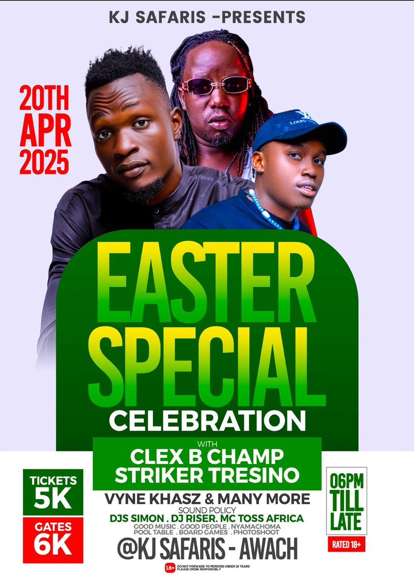 EASTER EVENTS 
Those from the city …..
Shall be having day program for goat roasting and in the evening we shall have free tickets to the show …just joined the created WhatsApp group and get more details