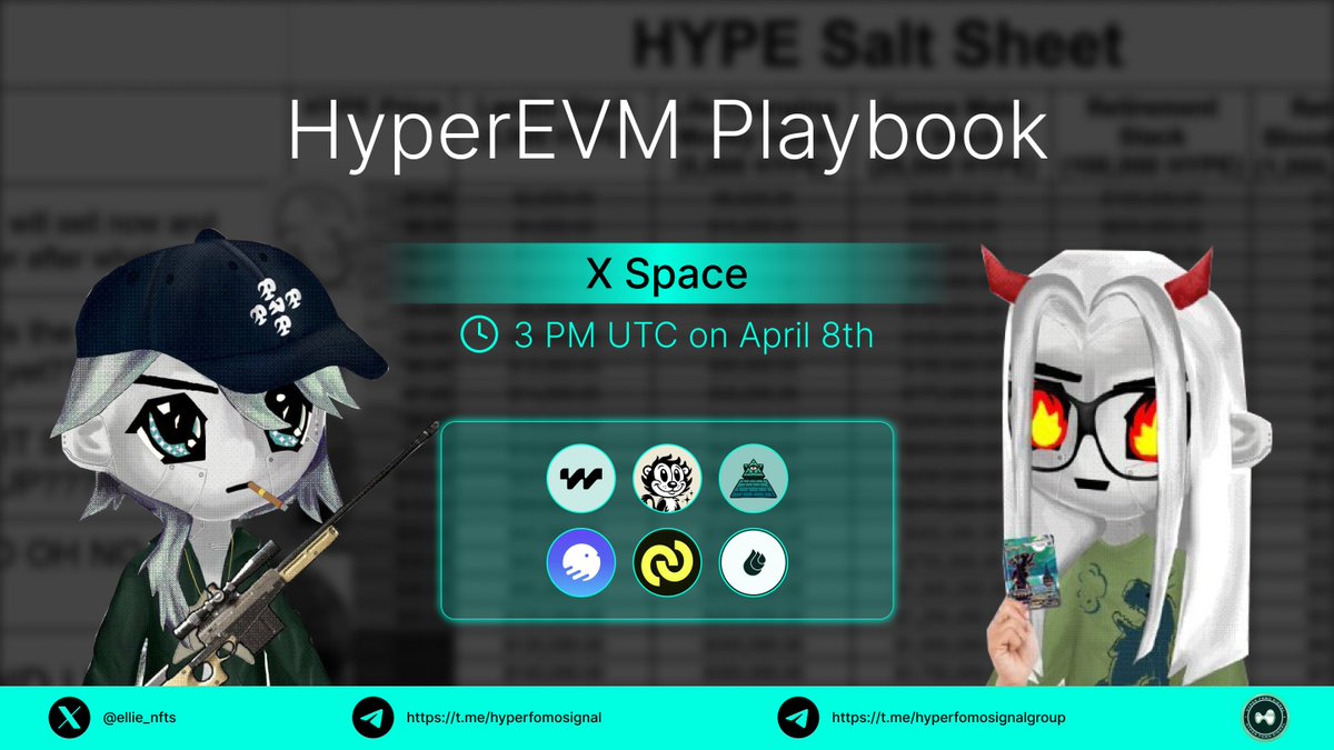 HyperEVM Playbook – Everything You Need to Know!
Set a reminder to catch The Point Farming Playbook, Capital Optimization Strategies, and guest alpha drops!
🗓️ Date &amp; Time: April 8th, 3PM UTC
🎙️ Space Link: x.com/i/spaces/1nAKE…
Featured Speakers:
<a href="/felixprotocol/">Felix</a> <a href="/hyperlendx/">HyperLend</a>