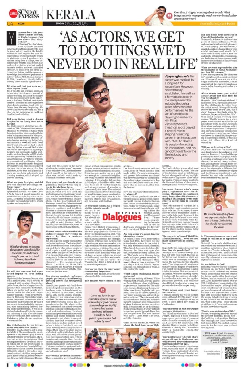 TNIE Kerala (@xpresskerala) on Twitter photo 'No other job offers this kind of versatility.' - Vijayaraghavan in #ExpressDialogues
Read the interview here: rb.gy/lgf4ew
<a href="/PrabhuChawla/">PrabhuChawla</a> <a href="/santwana99/">santwanabhattacharya</a> <a href="/MSKiranPrakash/">KIRAN PRAKASH</a> <a href="/PaulCithara/">Cithara Paul</a> #Vijayaraghavan #Actor #Interview #Cinema #Kerala 'No other job offers this kind of versatility.' - Vijayaraghavan in #ExpressDialogues
Read the interview here: rb.gy/lgf4ew
<a href="/PrabhuChawla/">PrabhuChawla</a> <a href="/santwana99/">santwanabhattacharya</a> <a href="/MSKiranPrakash/">KIRAN PRAKASH</a> <a href="/PaulCithara/">Cithara Paul</a> #Vijayaraghavan #Actor #Interview #Cinema #Kerala