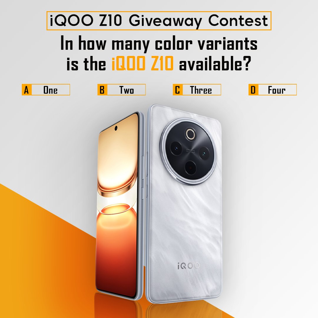 #iQOOZ10 Giveaway Alert 🚨

📍Steps To Participate ➡️
1️⃣- Answer The Question, tag 3 friends and retweet.
2️⃣- Follow iqoocommunityind on instagram.
3️⃣- Follow the tagged Rangers

Read this thread for all the steps and details  community.iqoo.com/in/thread/88783
#FullyLoaded