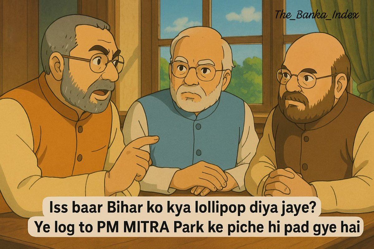 The_Banka_Index's tweet image. Breaking: Top-level meeting to decide Bihar’s next lollipop.

#WhyNoPMMitraParkInBihar