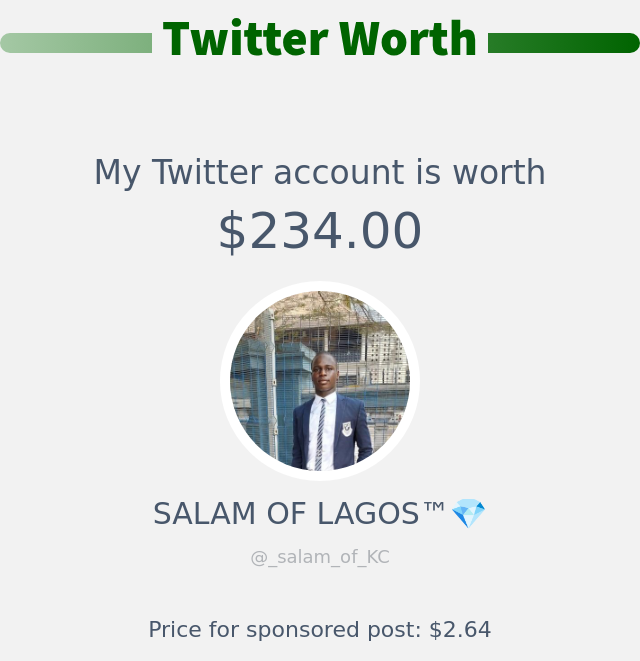 _salam_of_KC's tweet photo. My Twitter worth is: $234.00

➡️ https://t.co/BiTebA4lBc https://t.co/YtYwOIqtcZ